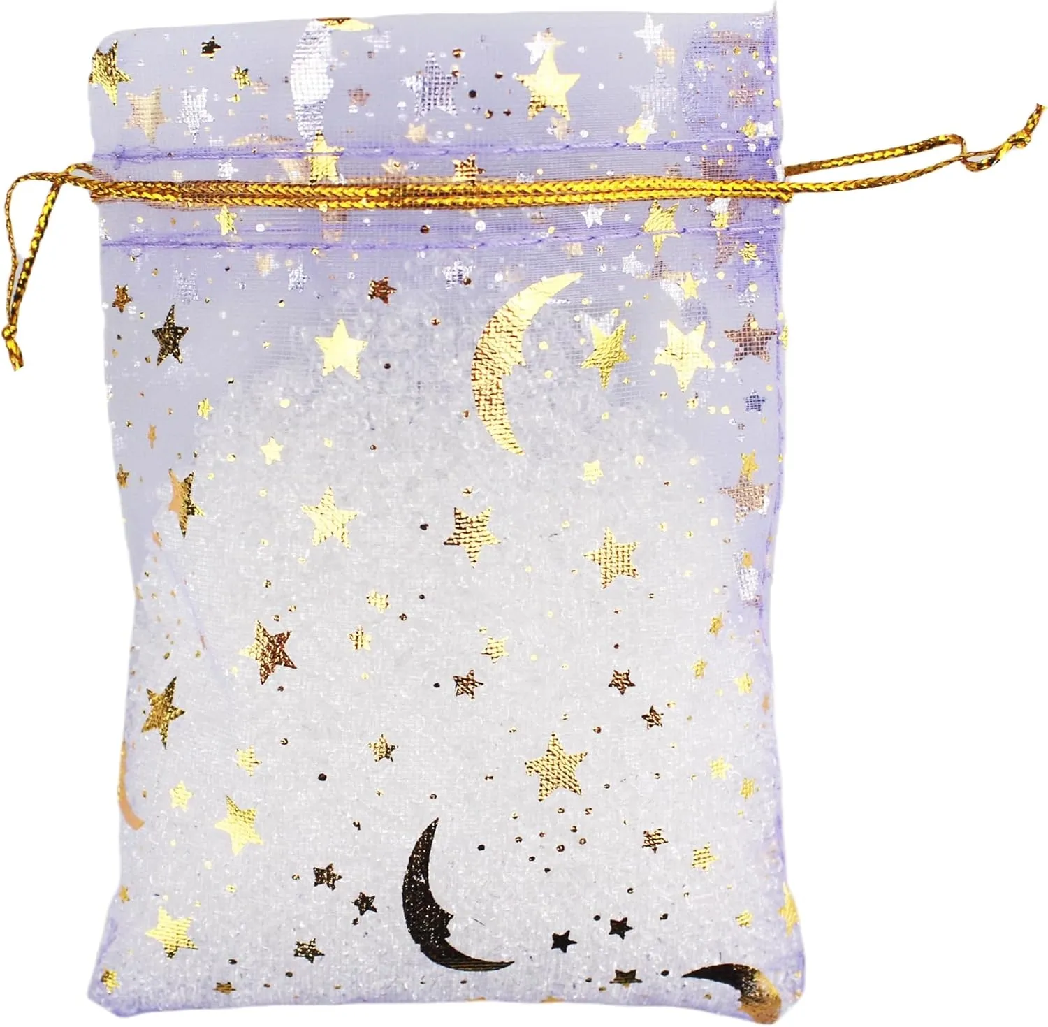 QIANHAILIZZ 100 Pack 3.5 x 4.7 Inch Moon Star Organza Jewelry Gift Pouch Candy Pouch Drawstring Wedding Favor Bags MS9 (lilac)
