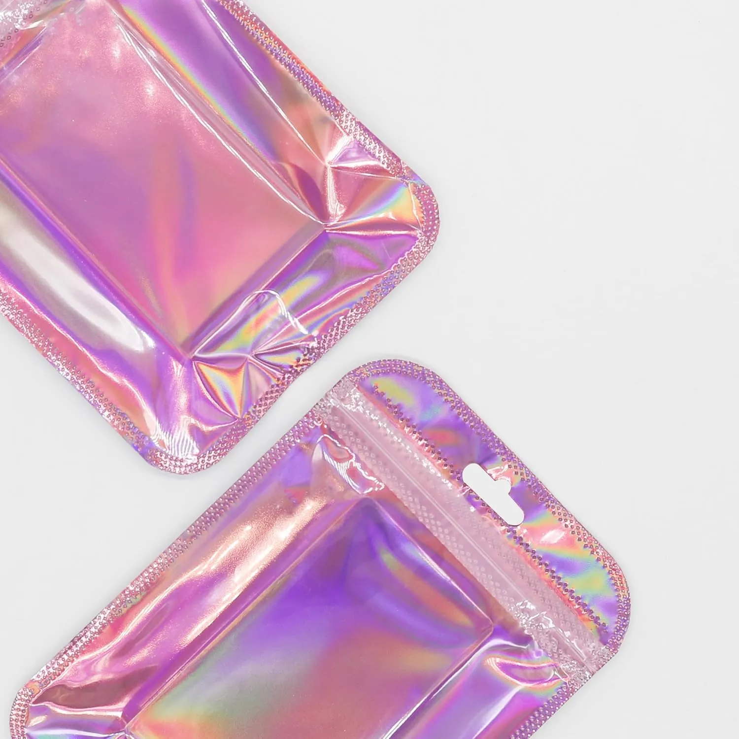QQ Studio Pack of 100 Clear and Holographic Flat QuickQlick Resealable Reusable Beauty Packaging Bags for Eyelashes, Makeup Sets (3.25 inch x 5 Inch)