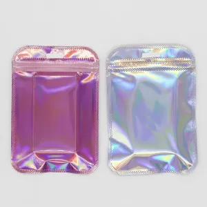 QQ Studio Pack of 100 Clear and Holographic Flat QuickQlick Resealable Reusable Beauty Packaging Bags for Eyelashes, Makeup Sets (3.25 inch x 5 Inch)