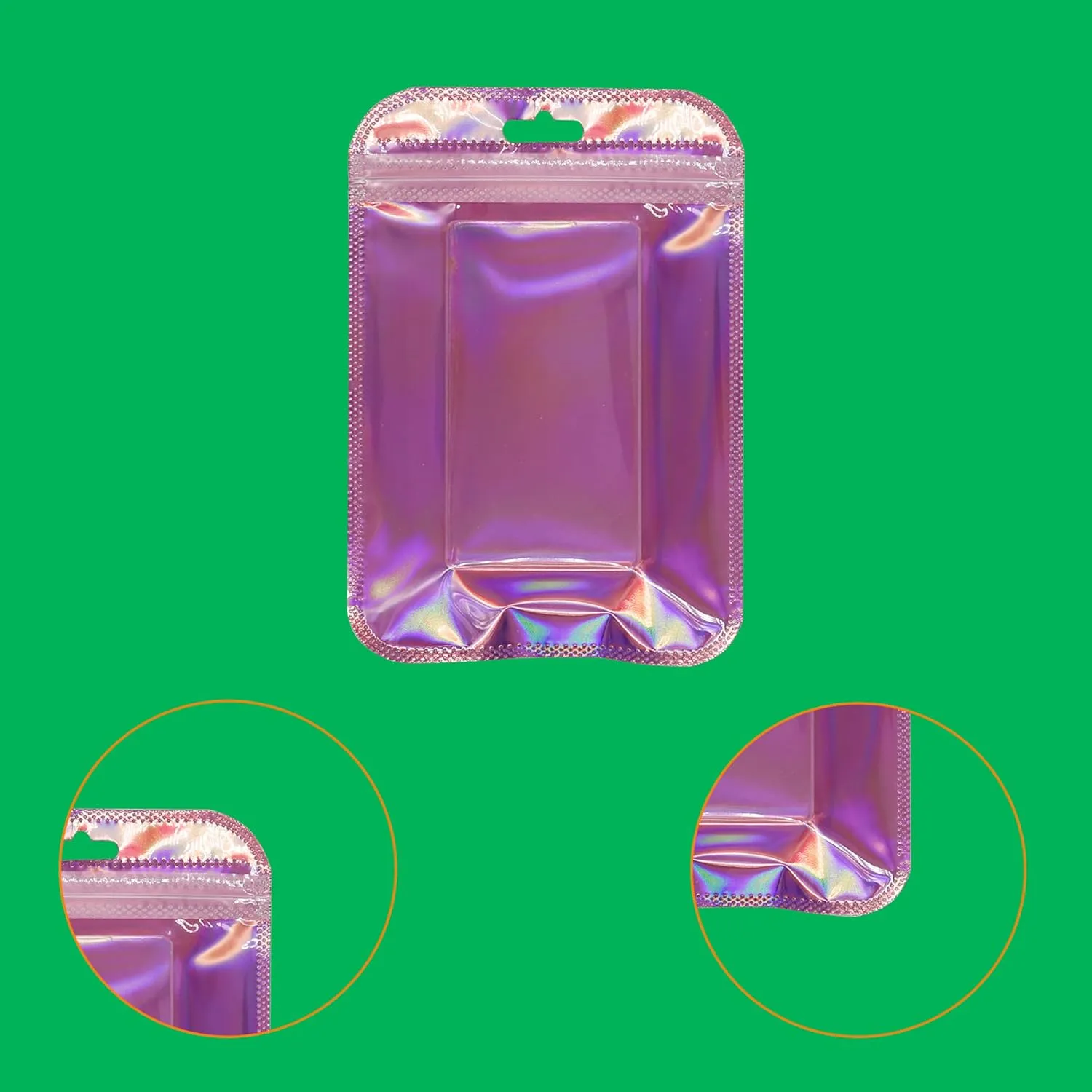 QQ Studio Pack of 100 Clear and Holographic Flat QuickQlick Resealable Reusable Beauty Packaging Bags for Eyelashes, Makeup Sets (3.25 inch x 5 Inch)