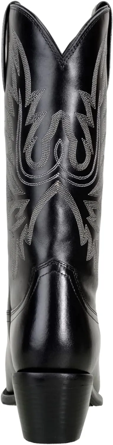 QUEEN USA TEXAS Women's Western Cowboy Pointed Toe Mid Calf Pull On Tabs Leather Boots