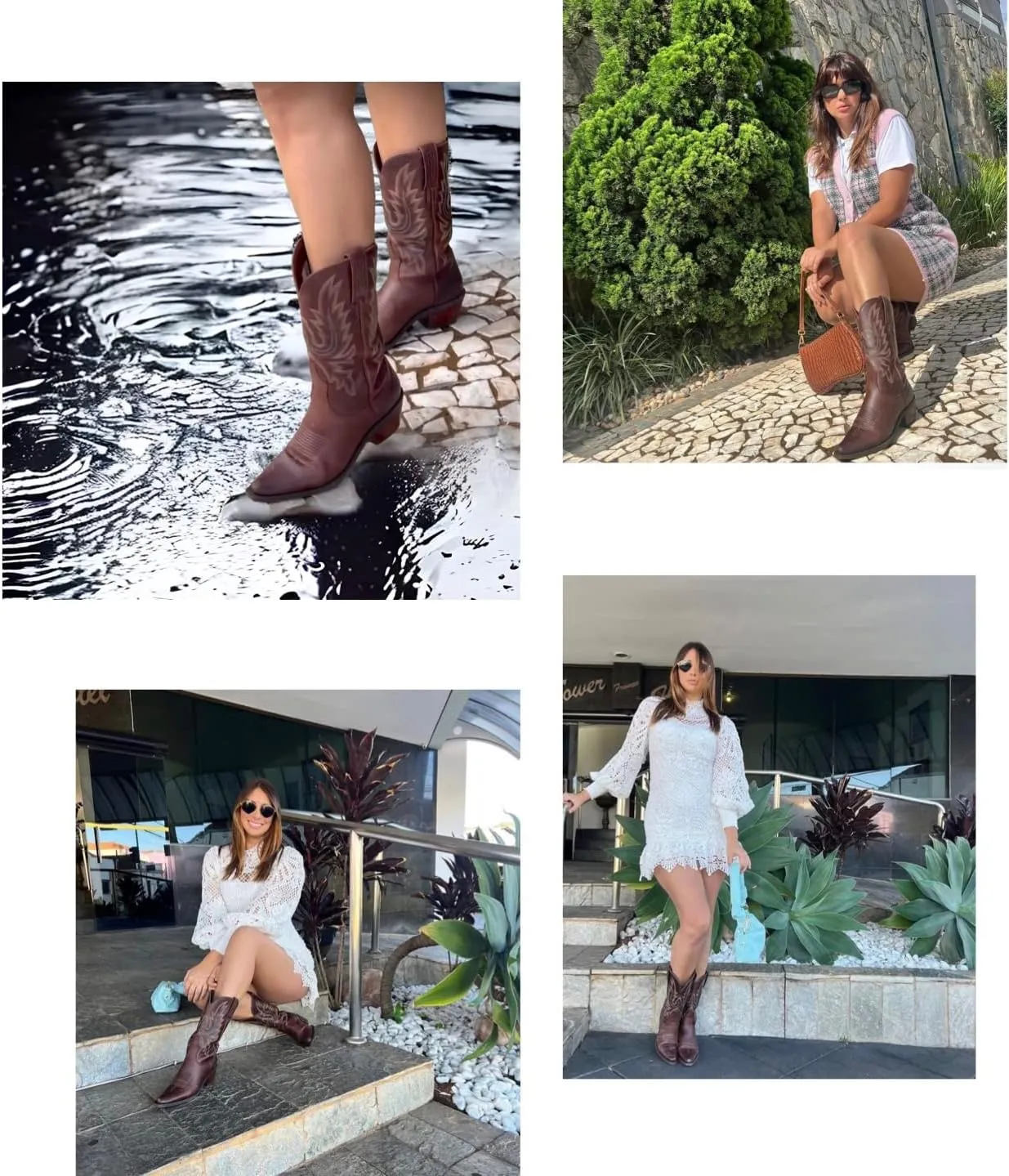 QUEEN USA TEXAS Women's Western Cowboy Pointed Toe Mid Calf Pull On Tabs Leather Boots