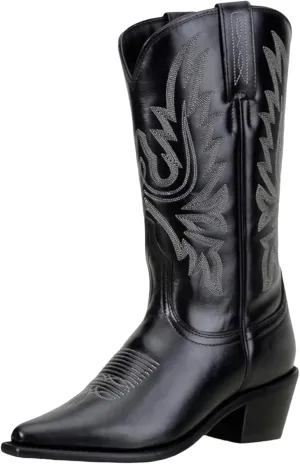 QUEEN USA TEXAS Women's Western Cowboy Pointed Toe Mid Calf Pull On Tabs Leather Boots