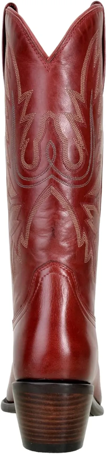 QUEEN USA TEXAS Women's Western Cowboy Pointed Toe Mid Calf Pull On Tabs Leather Boots