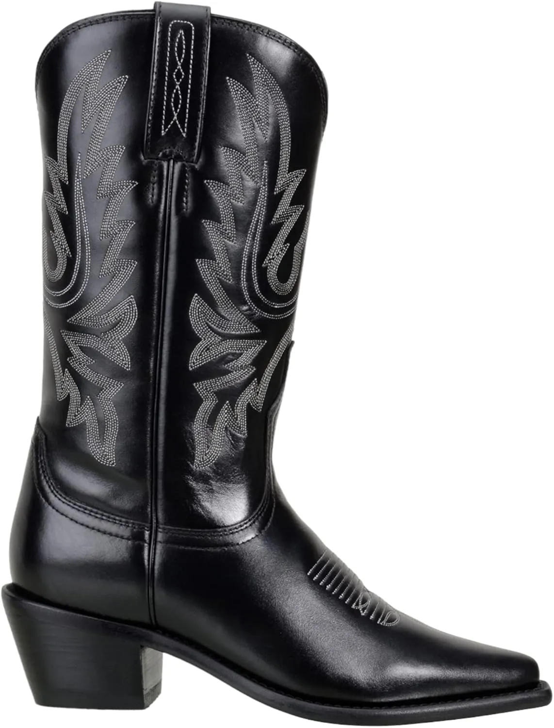 QUEEN USA TEXAS Women's Western Cowboy Pointed Toe Mid Calf Pull On Tabs Leather Boots
