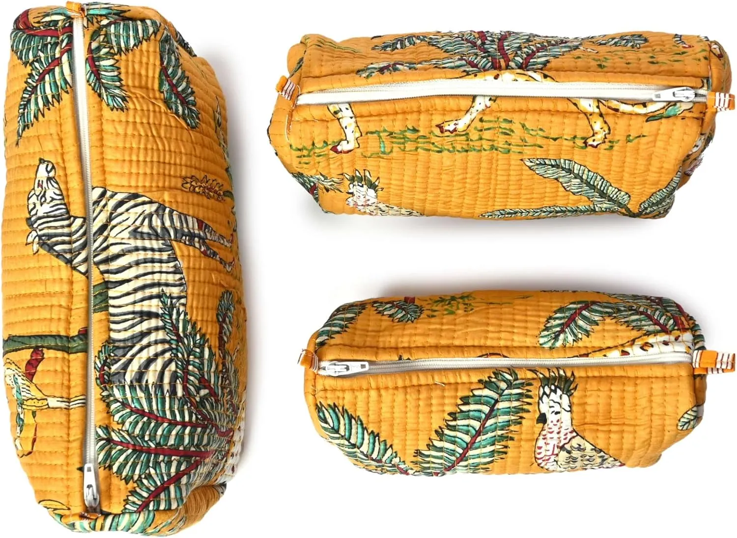 Quilted Cotton Travel Pouch – Handcrafted Cosmetic Bag with Jungle Print