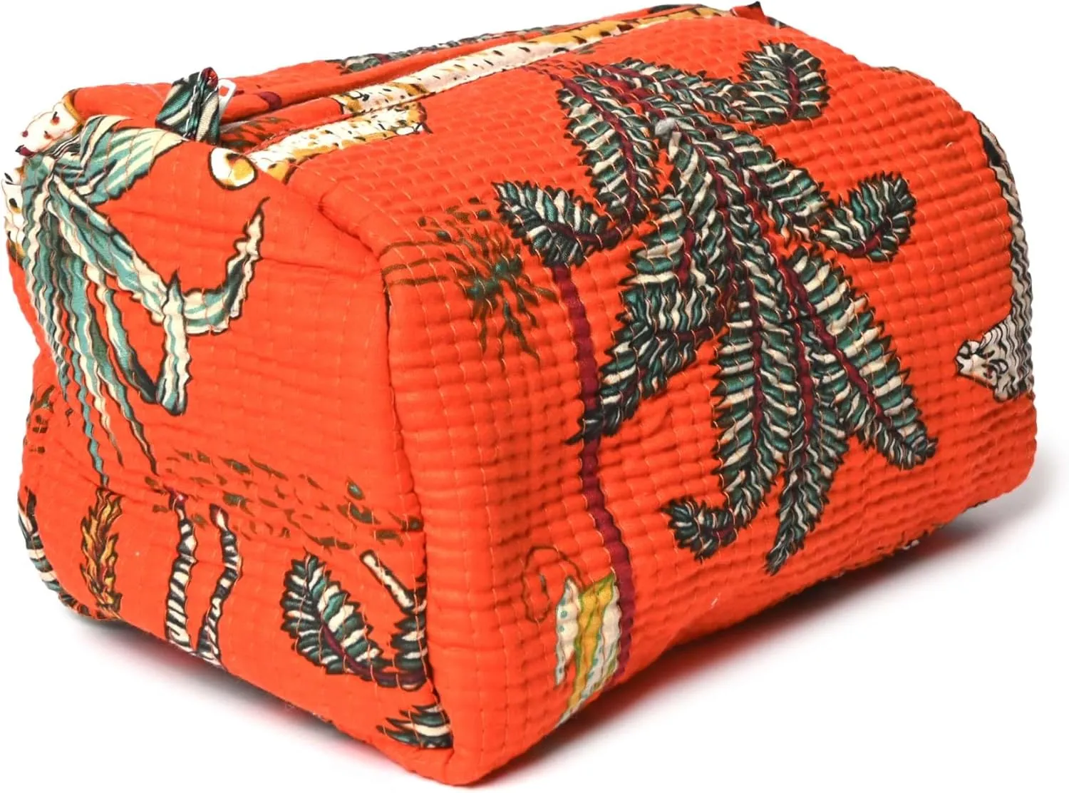 Quilted Cotton Travel Pouch – Handcrafted Cosmetic Bag with Jungle Print
