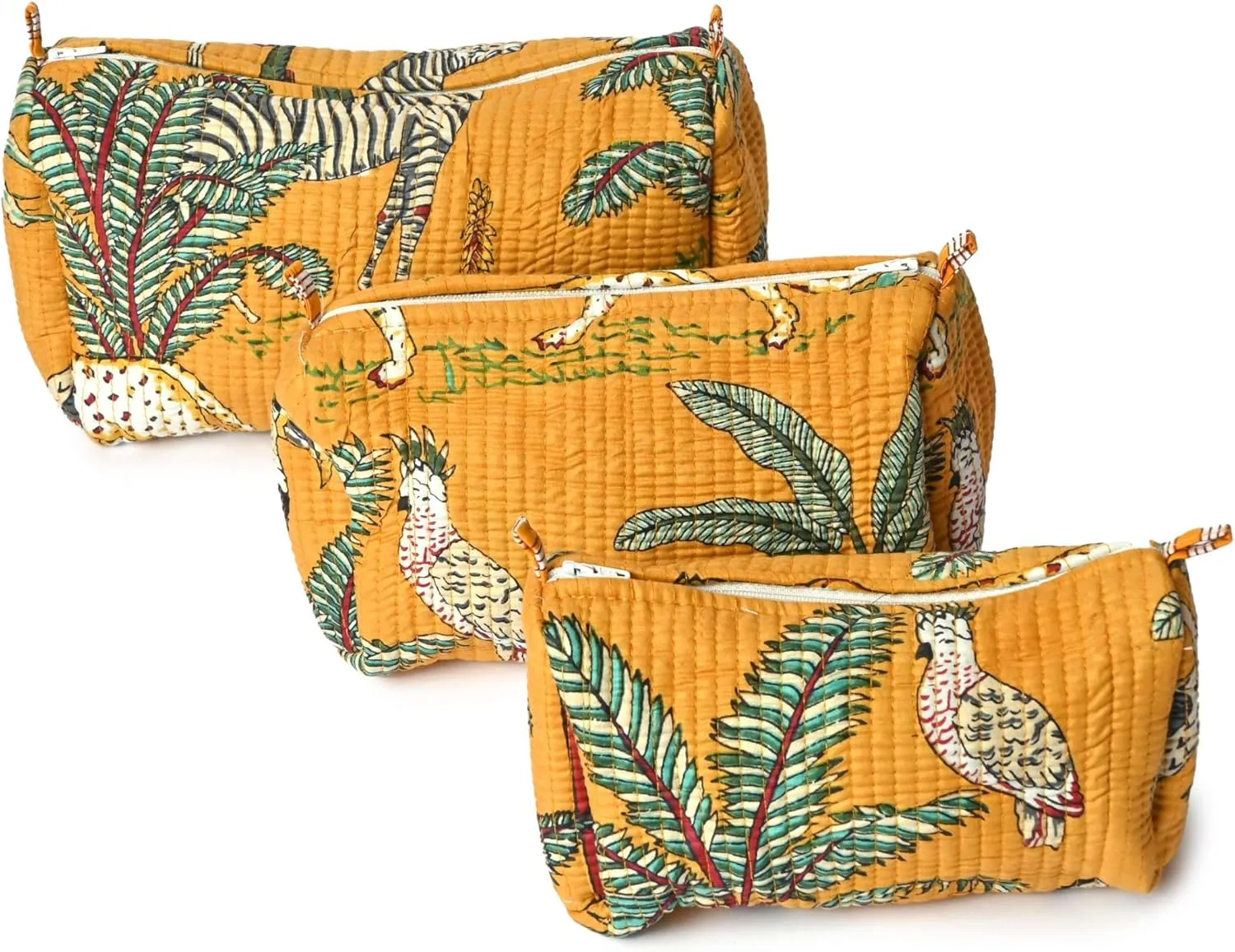 Quilted Cotton Travel Pouch – Handcrafted Cosmetic Bag with Jungle Print