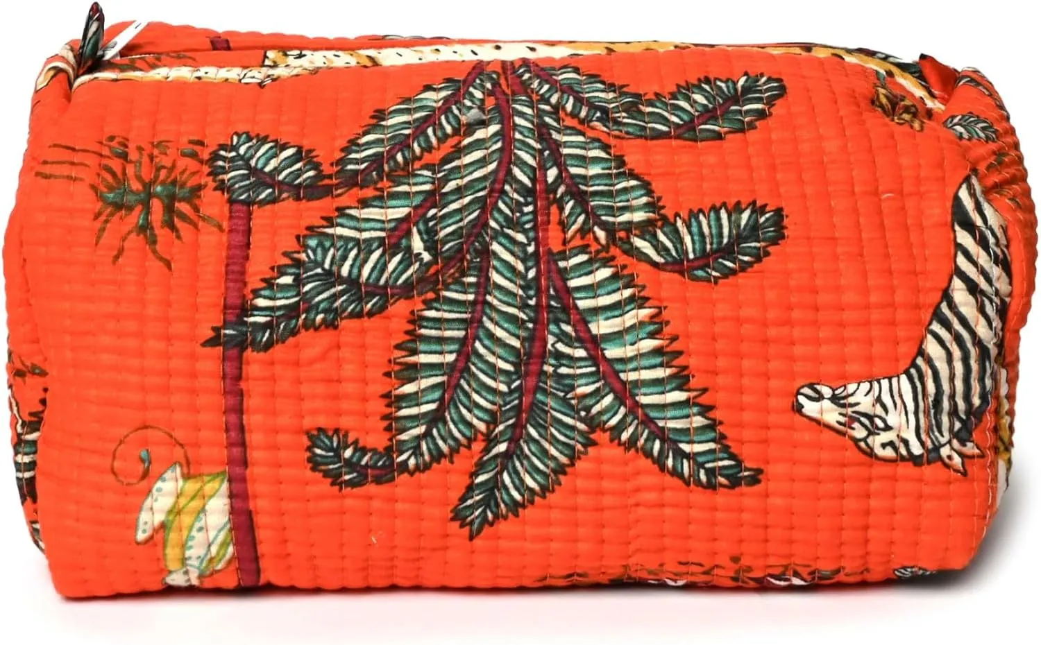Quilted Cotton Travel Pouch – Handcrafted Cosmetic Bag with Jungle Print