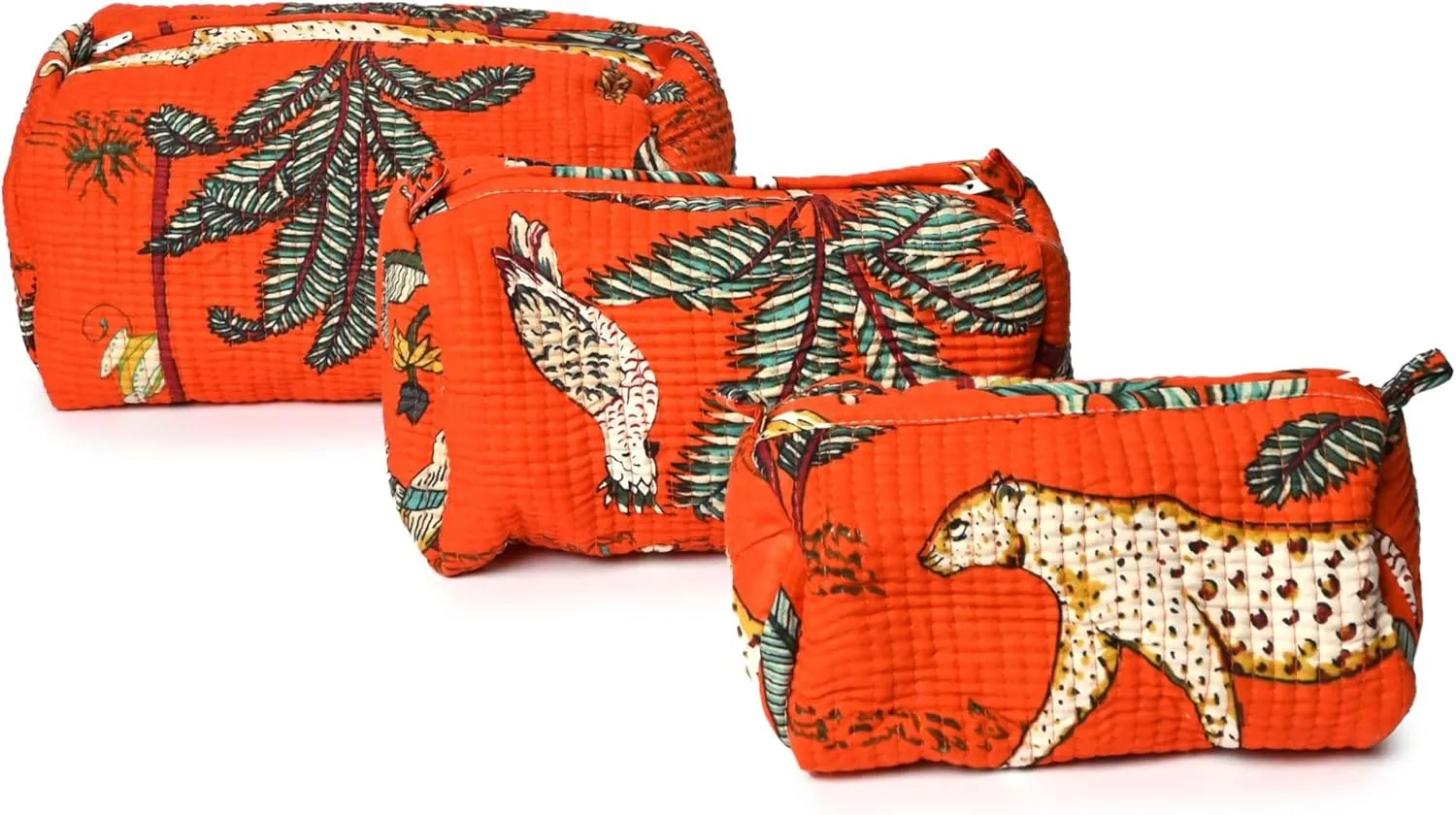 Quilted Cotton Travel Pouch – Handcrafted Cosmetic Bag with Jungle Print