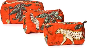 Quilted Cotton Travel Pouch – Handcrafted Cosmetic Bag with Jungle Print