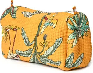 Quilted Cotton Travel Pouch – Handcrafted Cosmetic Bag with Jungle Print