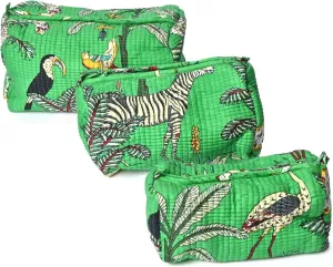 Quilted Cotton Travel Pouch – Handcrafted Cosmetic Bag with Jungle Print