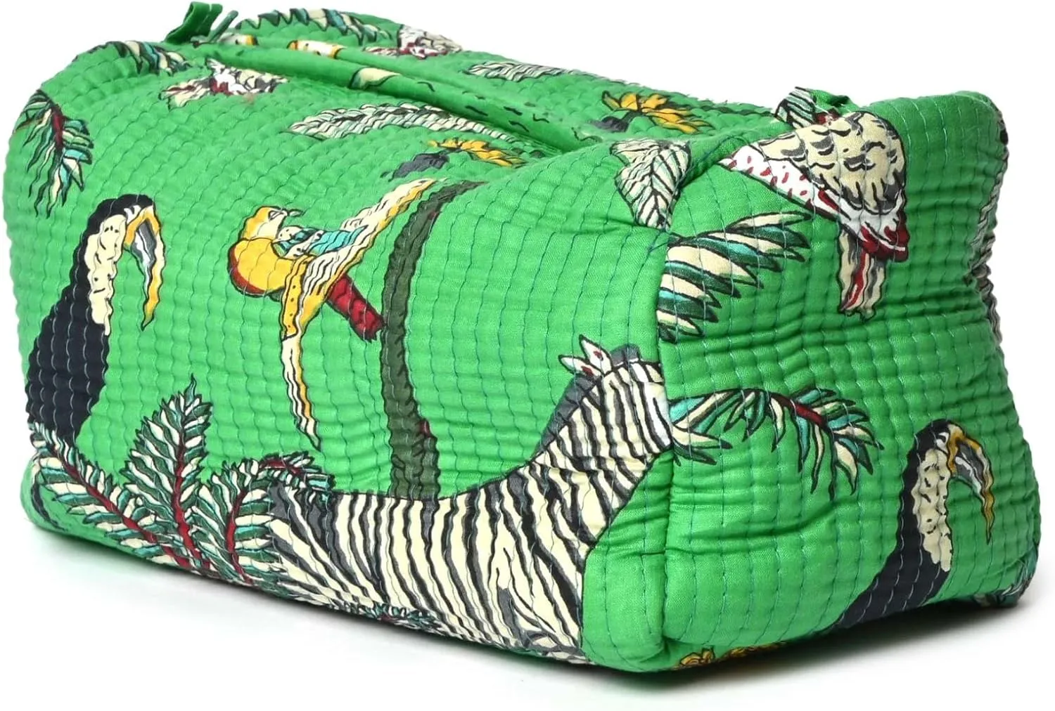 Quilted Cotton Travel Pouch – Handcrafted Cosmetic Bag with Jungle Print