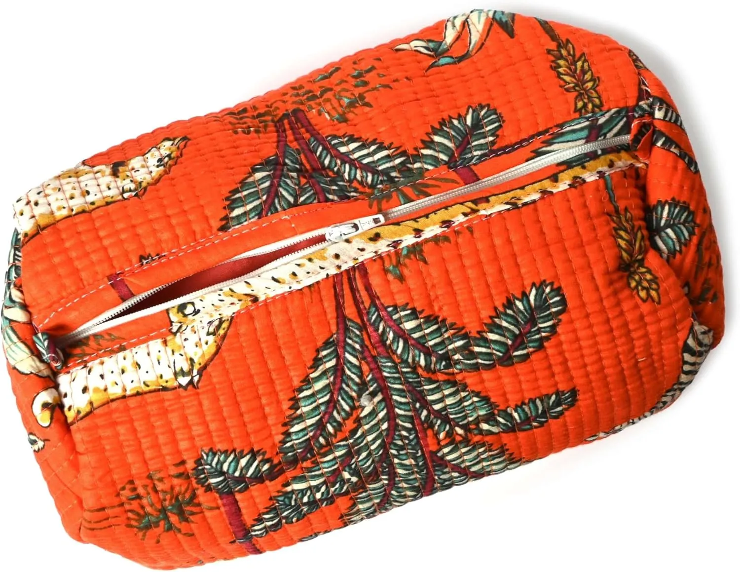 Quilted Cotton Travel Pouch – Handcrafted Cosmetic Bag with Jungle Print