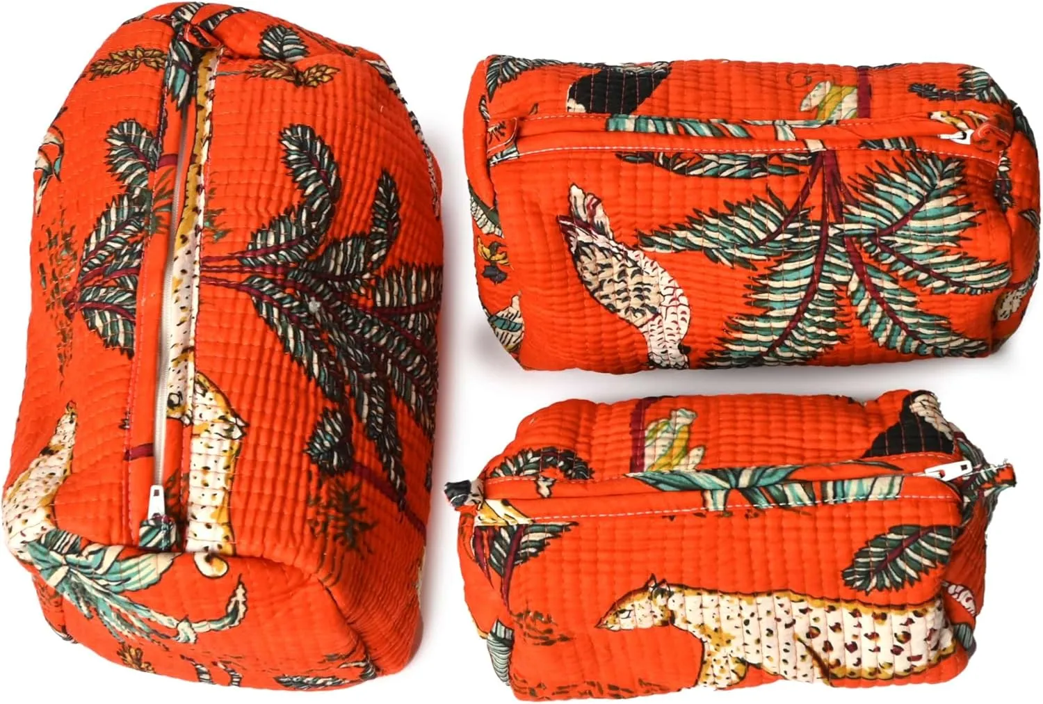 Quilted Cotton Travel Pouch – Handcrafted Cosmetic Bag with Jungle Print