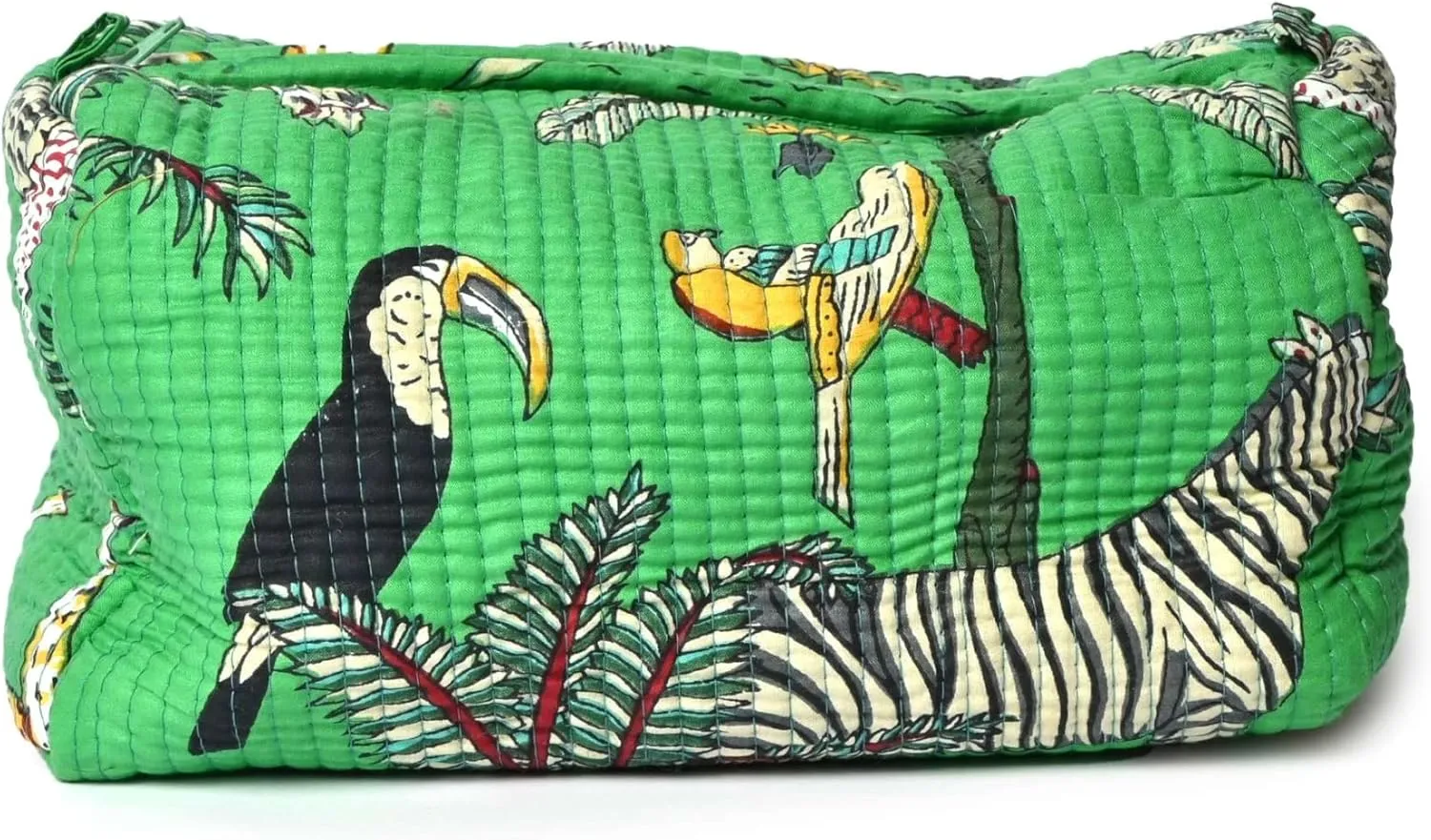 Quilted Cotton Travel Pouch – Handcrafted Cosmetic Bag with Jungle Print