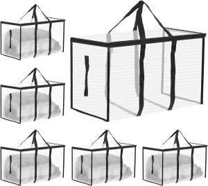 QWORK Oversized Moving Bags, 6-Pack Heavy-Duty Storage Totes Clear Packing Bags, Moving Supplies