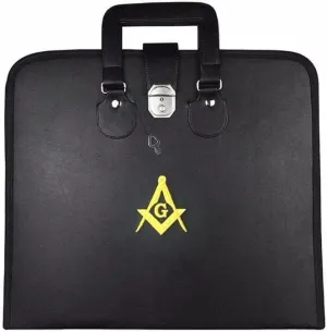 RAMNA Masonic Master Mason Apron Case - Blue Lodge - Square Compass Embroidery - Soft Black Leather - 16 * 18 Inch