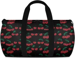 Rchsmod Black Cherry Print Duffel Bag for Women Gym Bag Waterproof Weekender Bag with Adjustable Shoulder Strap Lightweight Sports Gym Bag with Inner Pocket for Basketball Baseball Soccer