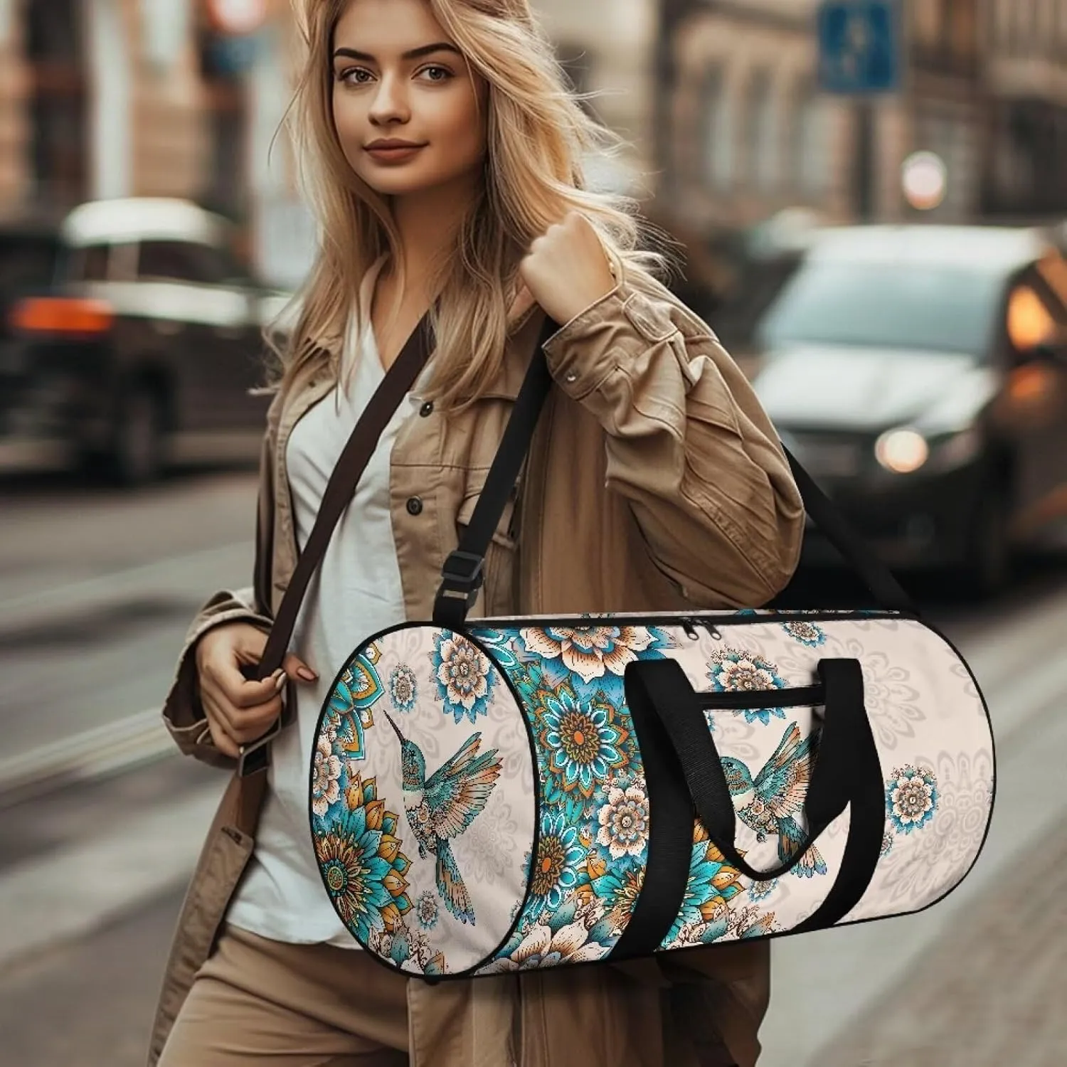 Rchsmod Boho Mandala Hummingbird Print Duffel Bag for Women Men Gym Duffel Bag Carry On Luggage Collapsible Sports Gym Bag Waterproof Overnight Crossbody Bag with Inner Pocket for Yoga Beach Workout