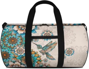 Rchsmod Boho Mandala Hummingbird Print Duffel Bag for Women Men Gym Duffel Bag Carry On Luggage Collapsible Sports Gym Bag Waterproof Overnight Crossbody Bag with Inner Pocket for Yoga Beach Workout