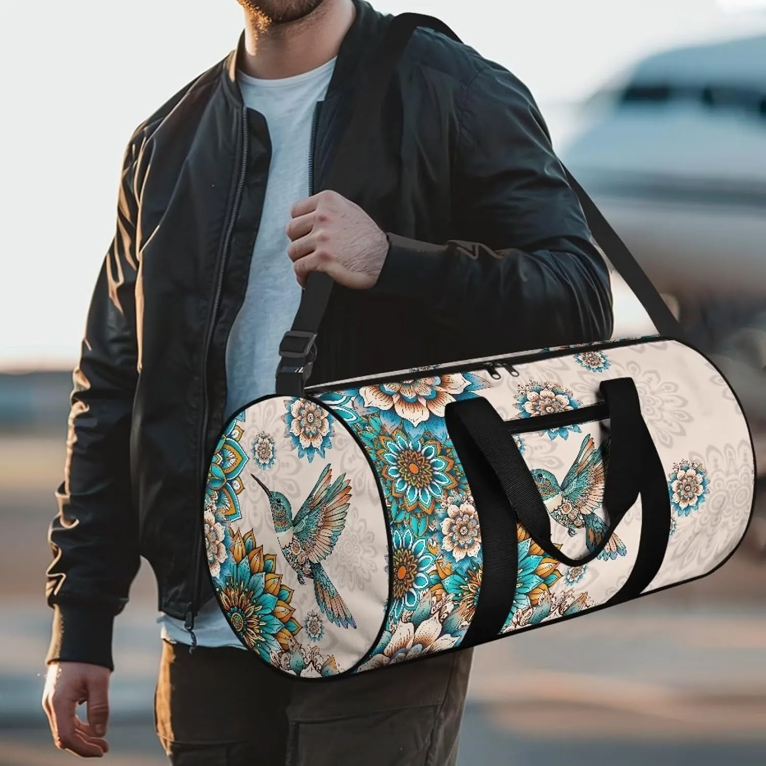 Rchsmod Boho Mandala Hummingbird Print Duffel Bag for Women Men Gym Duffel Bag Carry On Luggage Collapsible Sports Gym Bag Waterproof Overnight Crossbody Bag with Inner Pocket for Yoga Beach Workout