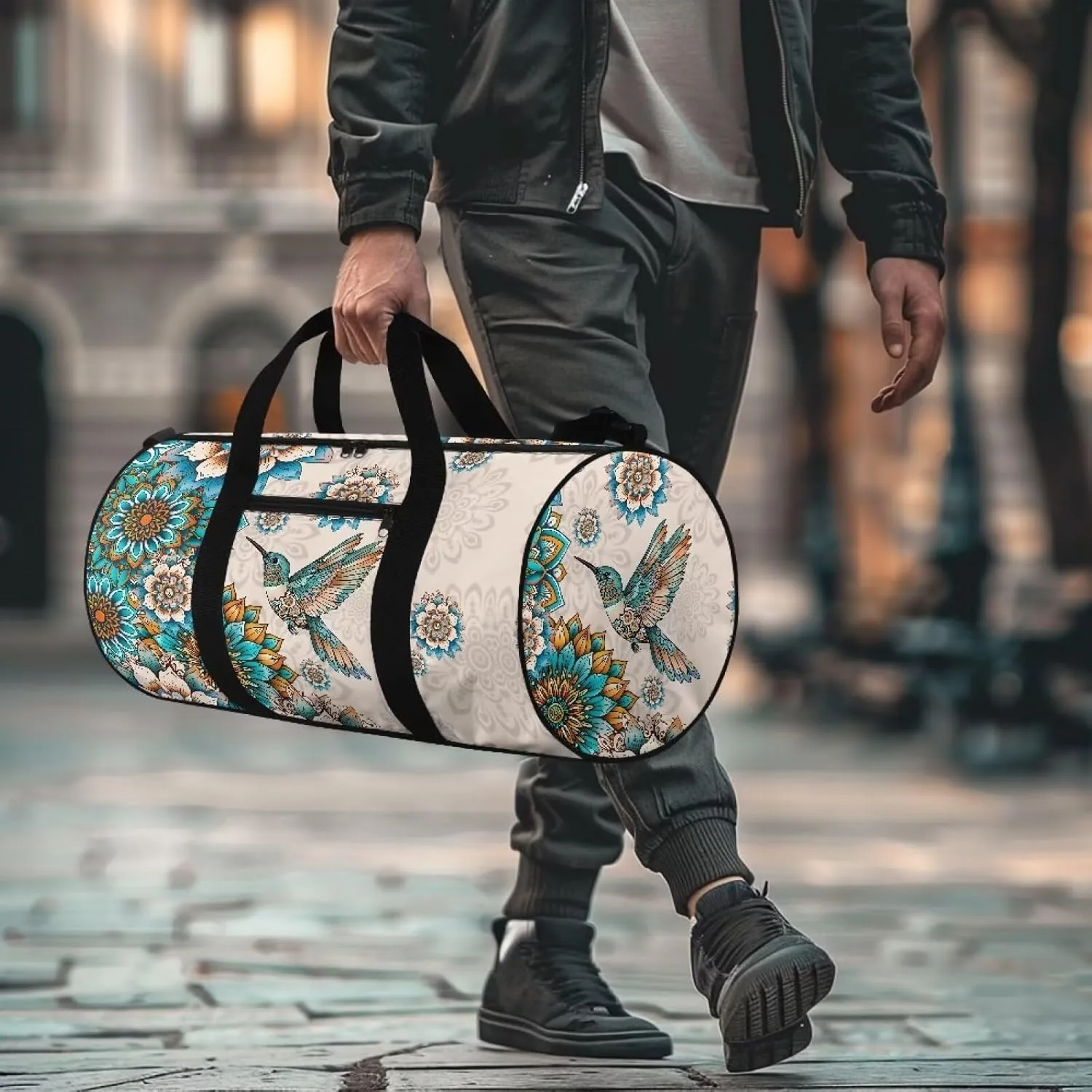 Rchsmod Boho Mandala Hummingbird Print Duffel Bag for Women Men Gym Duffel Bag Carry On Luggage Collapsible Sports Gym Bag Waterproof Overnight Crossbody Bag with Inner Pocket for Yoga Beach Workout