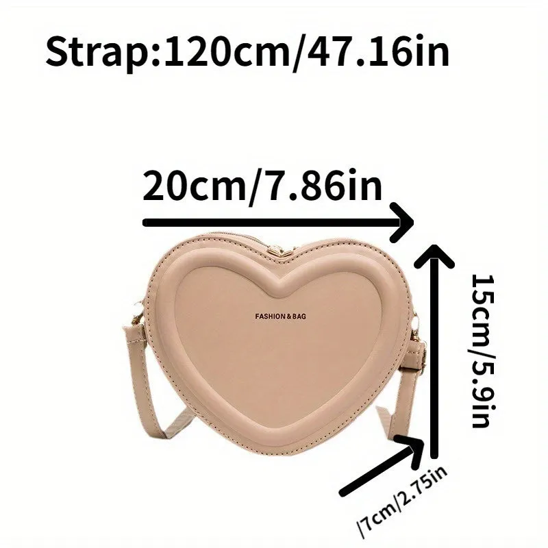 realaiot  Heart Shaped Crossbody Bag, Trendy Mini Shoulder Bag, Women's PU Leather Love Purse