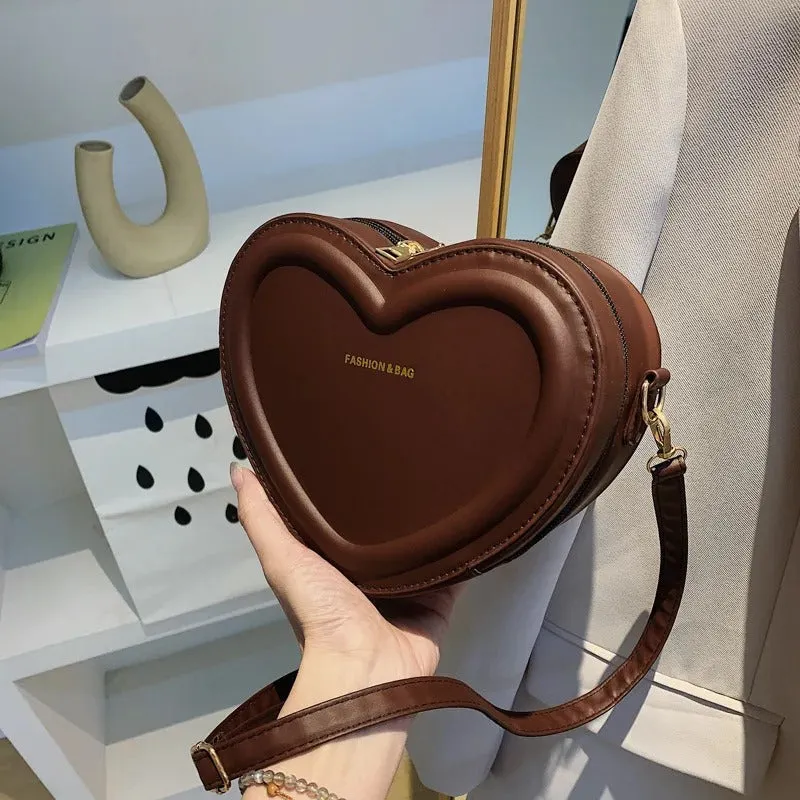 realaiot  Heart Shaped Crossbody Bag, Trendy Mini Shoulder Bag, Women's PU Leather Love Purse