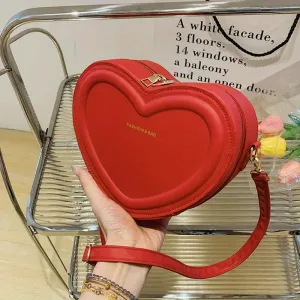 realaiot  Heart Shaped Crossbody Bag, Trendy Mini Shoulder Bag, Women's PU Leather Love Purse
