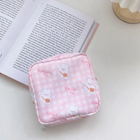 Realaiot Travel Kawaii Cosmetic Storage Bag For Girls Cute Bear Rabbit Tampon Sanitary Pad Pouch Mini Makeup Earphone Coin Sundries Bags