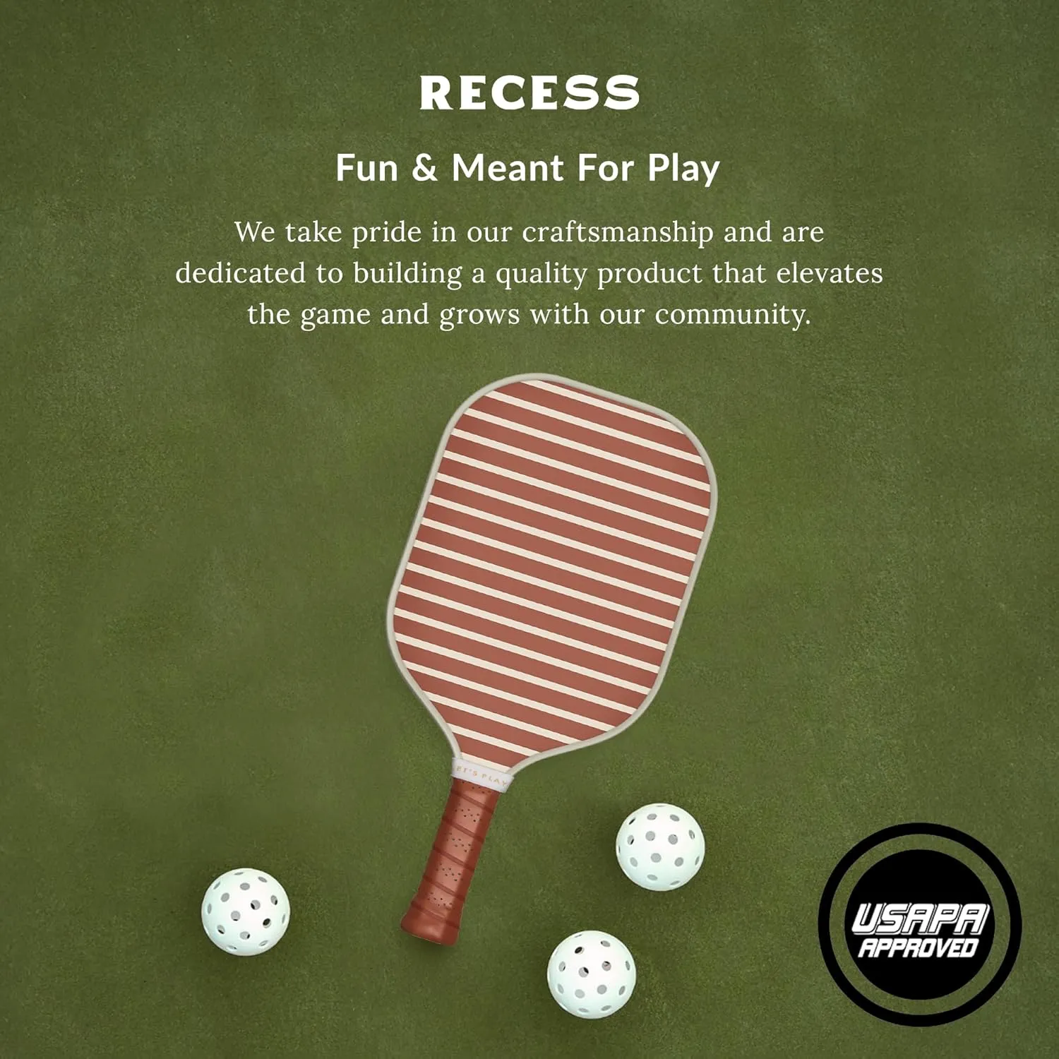 Recess Premium Pickleball Paddle - Strong & Durable Fiberglass Surface, Lightweight, Honeycomb Core & Comfort Grip Handles - Tournament or Casual Play, USAPA Approved