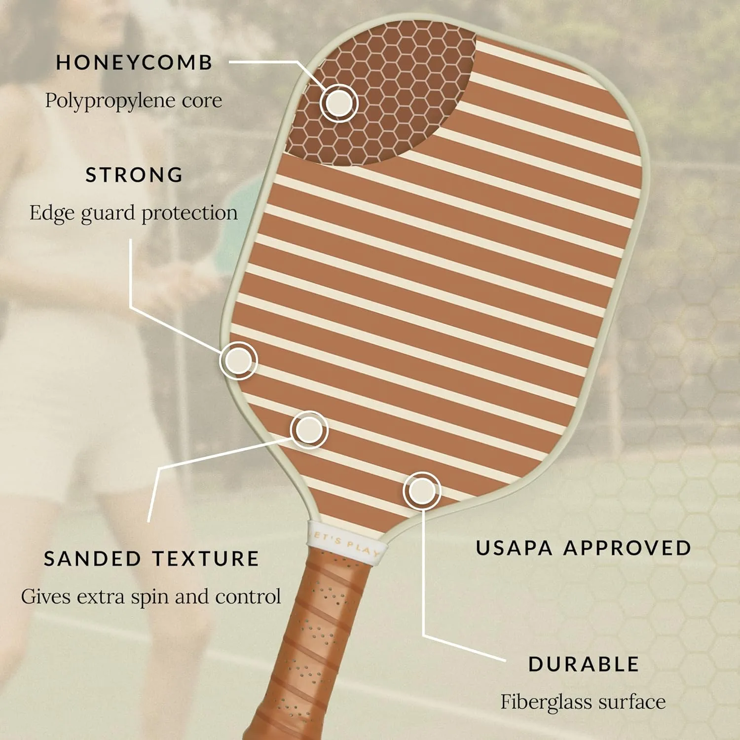 Recess Premium Pickleball Paddle - Strong & Durable Fiberglass Surface, Lightweight, Honeycomb Core & Comfort Grip Handles - Tournament or Casual Play, USAPA Approved