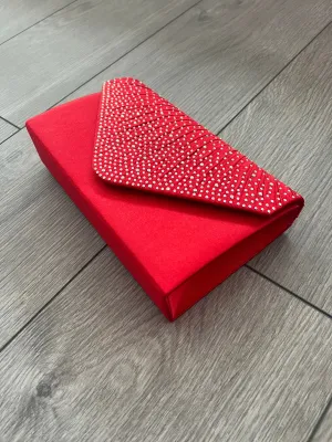 Red Envelope Clutch Bag with Rhinestones