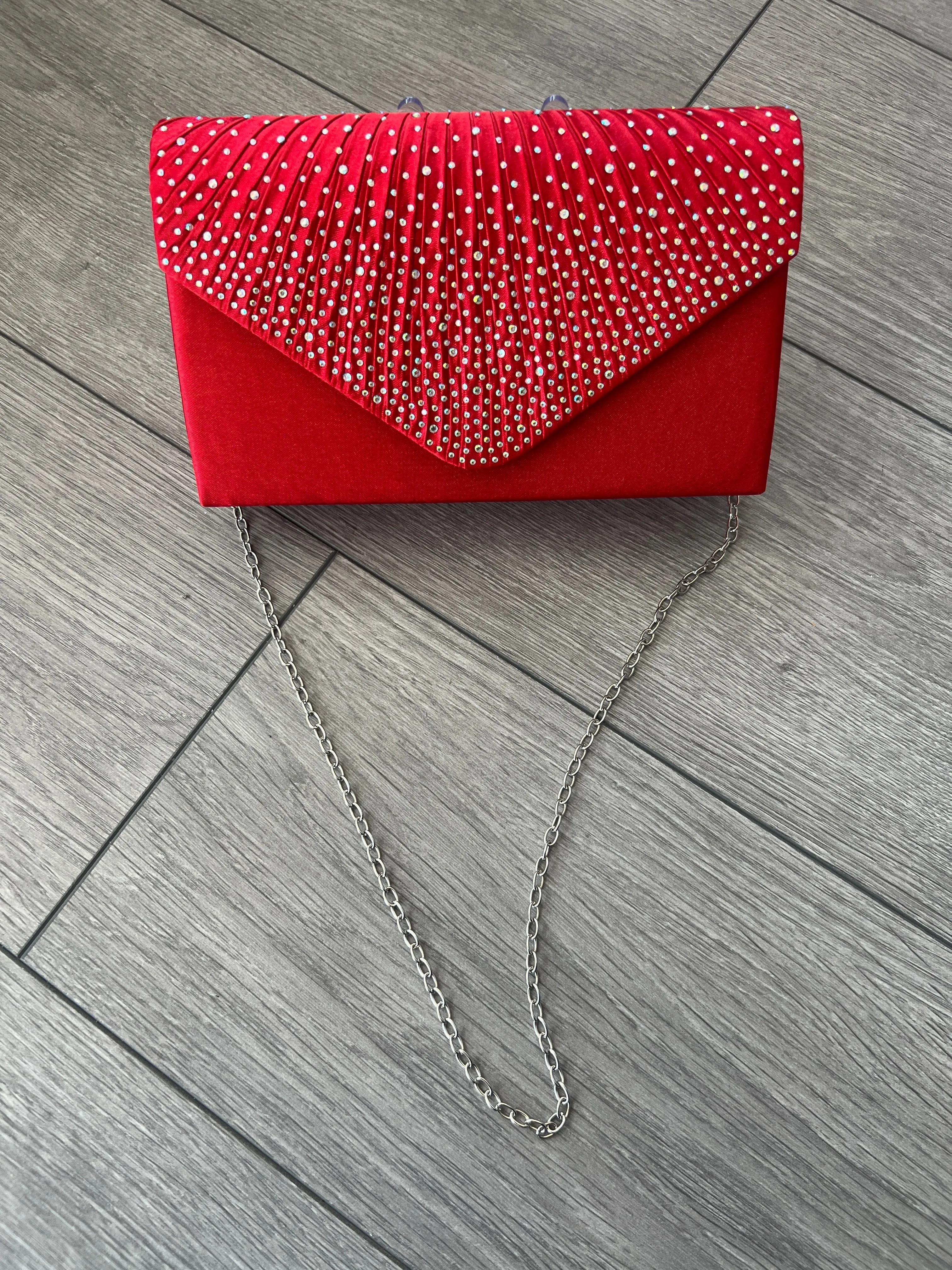 Red Envelope Clutch Bag with Rhinestones