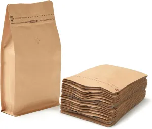 Resealable Side Zipper Coffee Bags with Degassing Valve, High Barrier Natural Kraft Coffee Pouches with Aluminum Foil Liner, Ziplock Food Storage Bags, Longer Shelf Life (100, 16oz/1lb)