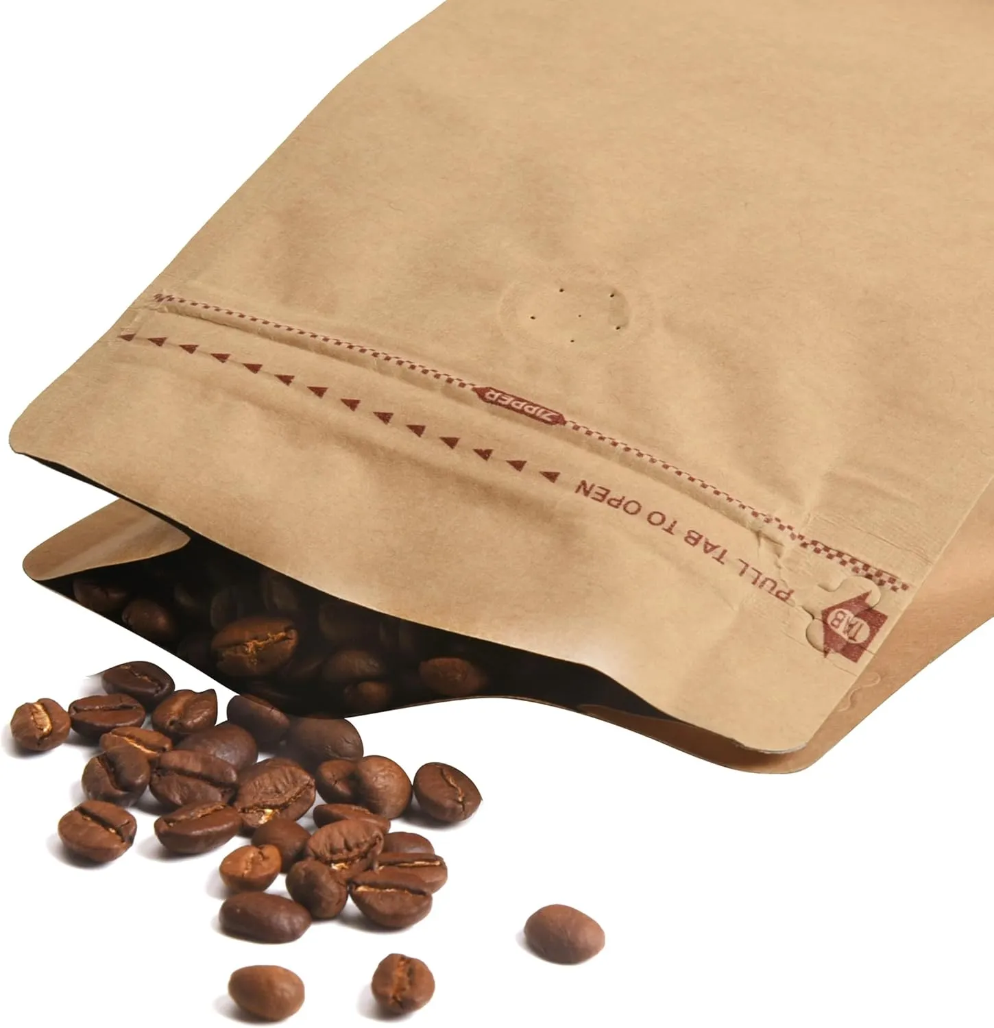 Resealable Side Zipper Coffee Bags with Degassing Valve, High Barrier Natural Kraft Coffee Pouches with Aluminum Foil Liner, Ziplock Food Storage Bags, Longer Shelf Life (100, 16oz/1lb)