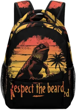 Respect The Bearded Dragon Cute Backpack Casual Funny Printing Basic Shoulder Bag for Men Women Travel Picnic
