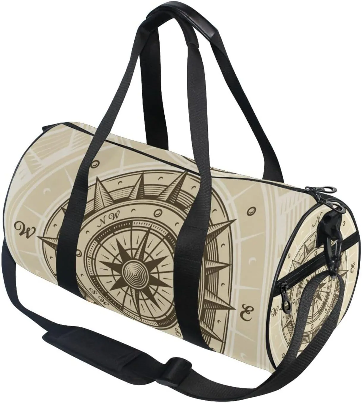 Retro compass in Woodcut Style with Clipping Mask Portable Gym Bag, Travel Bag, Luggage bag, Sports Bag, Toiletry Bag with Handles, Detachable Shoulder Strap 17.6 x 9 x 9 inch