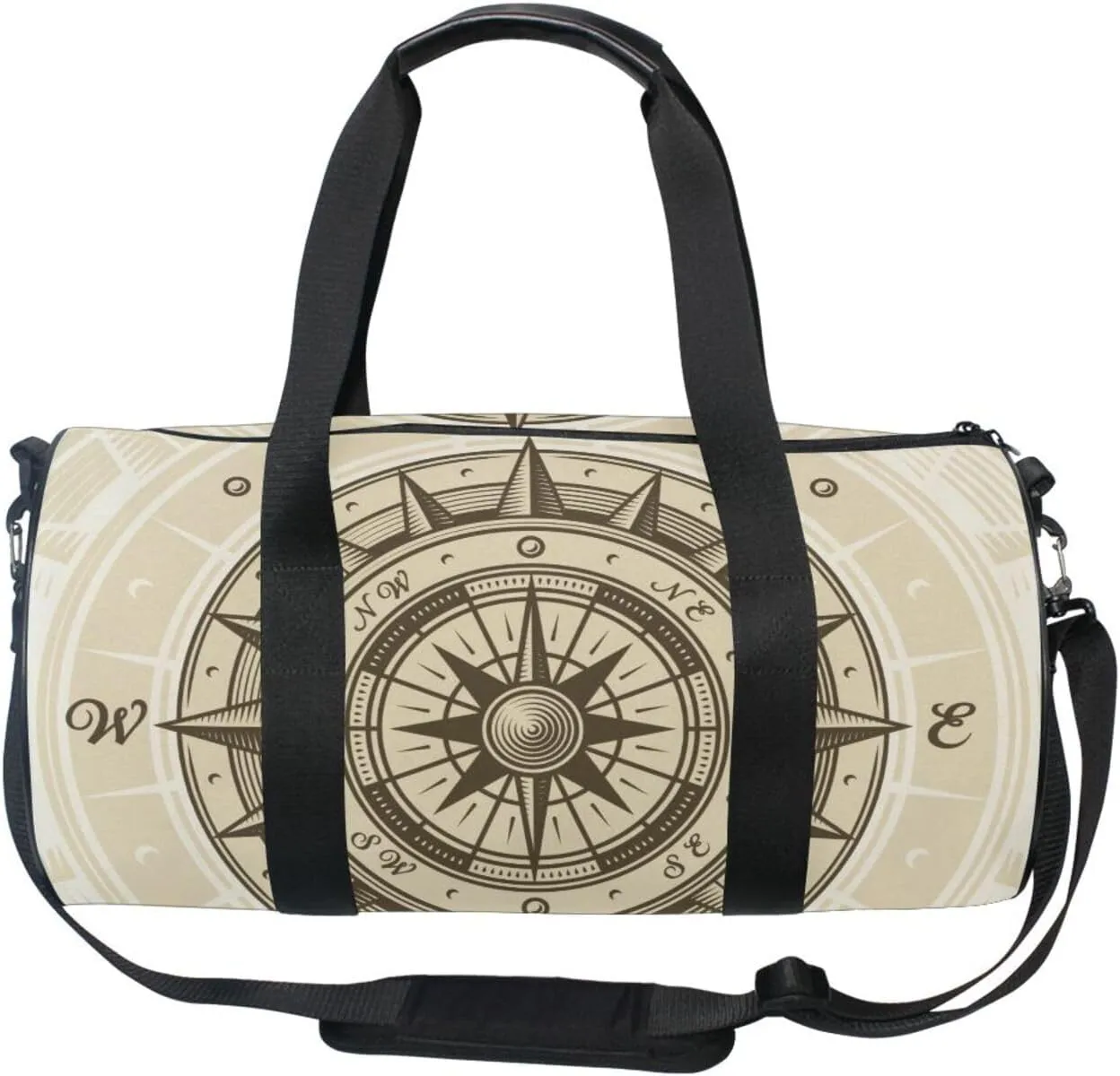 Retro compass in Woodcut Style with Clipping Mask Portable Gym Bag, Travel Bag, Luggage bag, Sports Bag, Toiletry Bag with Handles, Detachable Shoulder Strap 17.6 x 9 x 9 inch