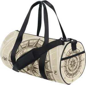 Retro compass in Woodcut Style with Clipping Mask Portable Gym Bag, Travel Bag, Luggage bag, Sports Bag, Toiletry Bag with Handles, Detachable Shoulder Strap 17.6 x 9 x 9 inch