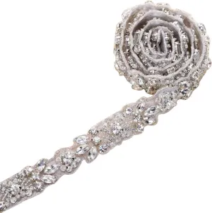 Rhinestone Wedding Belt Bridal Applique, Wedding Sash Belt, Rhinestone Sash, Bridal Belts and Sashes Beaded Embellishments for Women Formal Dresses Sewn or Hot Fix - Silver (Sliver-1)