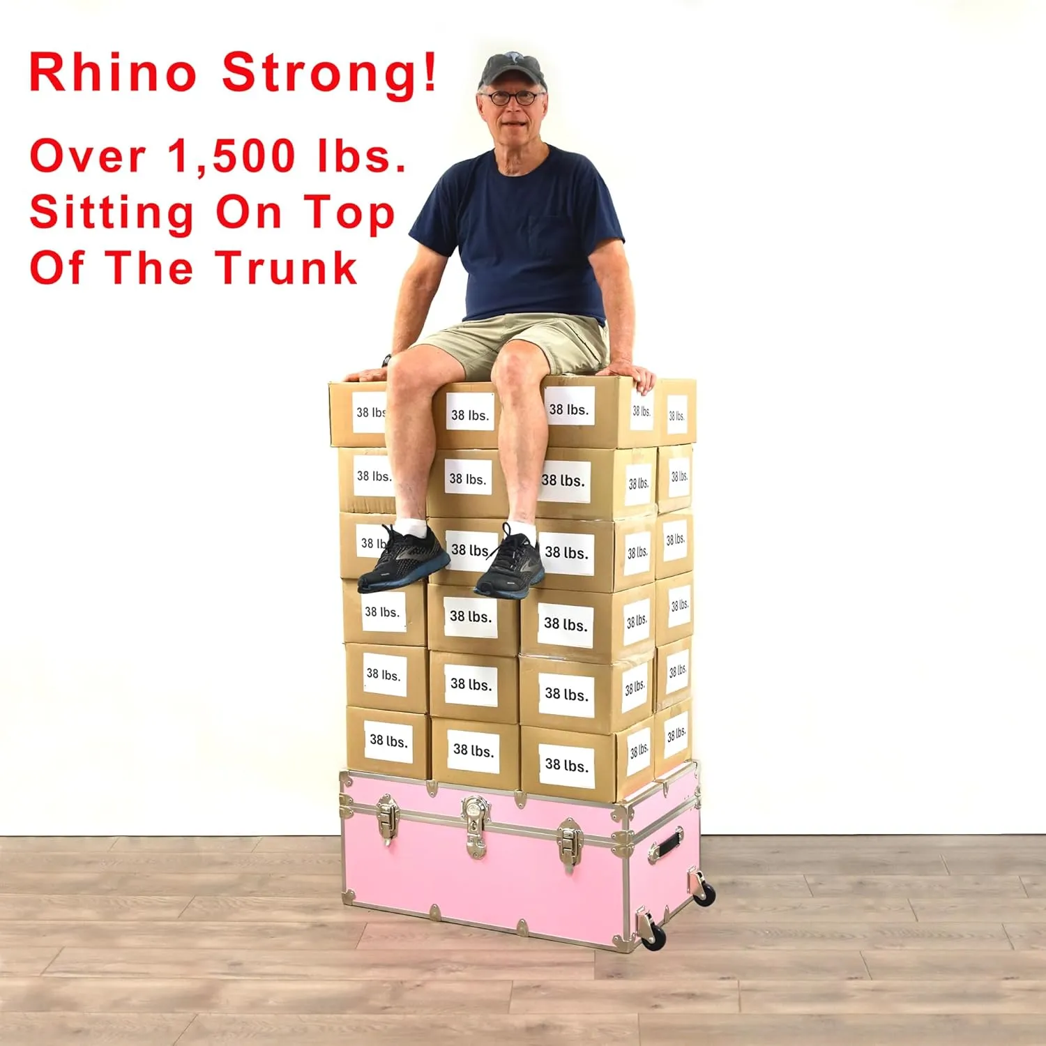 Rhino Trunk & Case Large Armor Trunk With Removable Wheels & Hardwood Tray, Summer Camp Footlocker, College Trunk, Dorm Storage Chest, Strong Trunks Seat Over 1000 Pounds - 32"x18"x14" (Black)