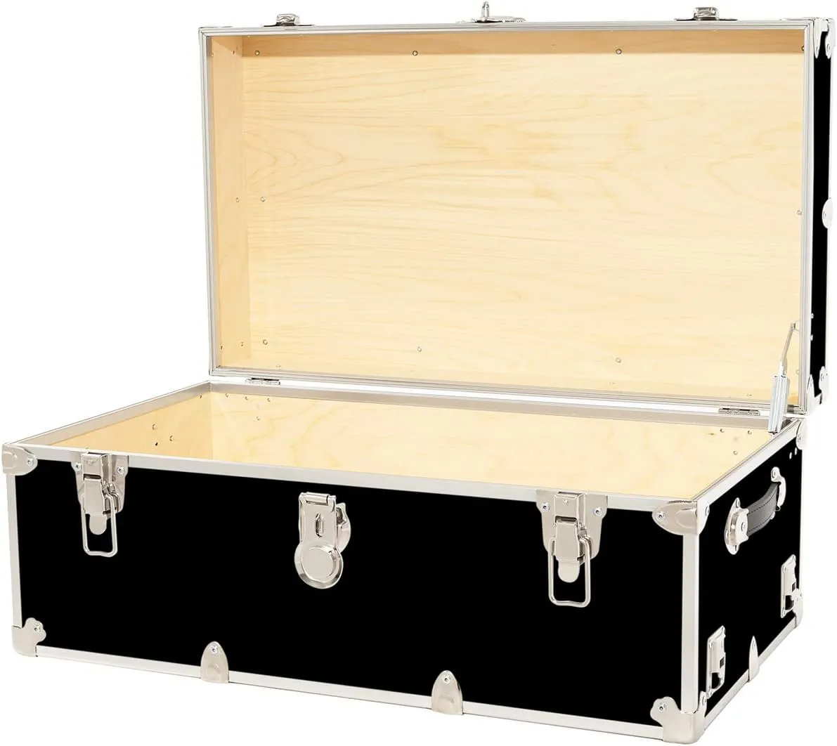 Rhino Trunk & Case Large Armor Trunk With Removable Wheels & Hardwood Tray, Summer Camp Footlocker, College Trunk, Dorm Storage Chest, Strong Trunks Seat Over 1000 Pounds - 32"x18"x14" (Black)