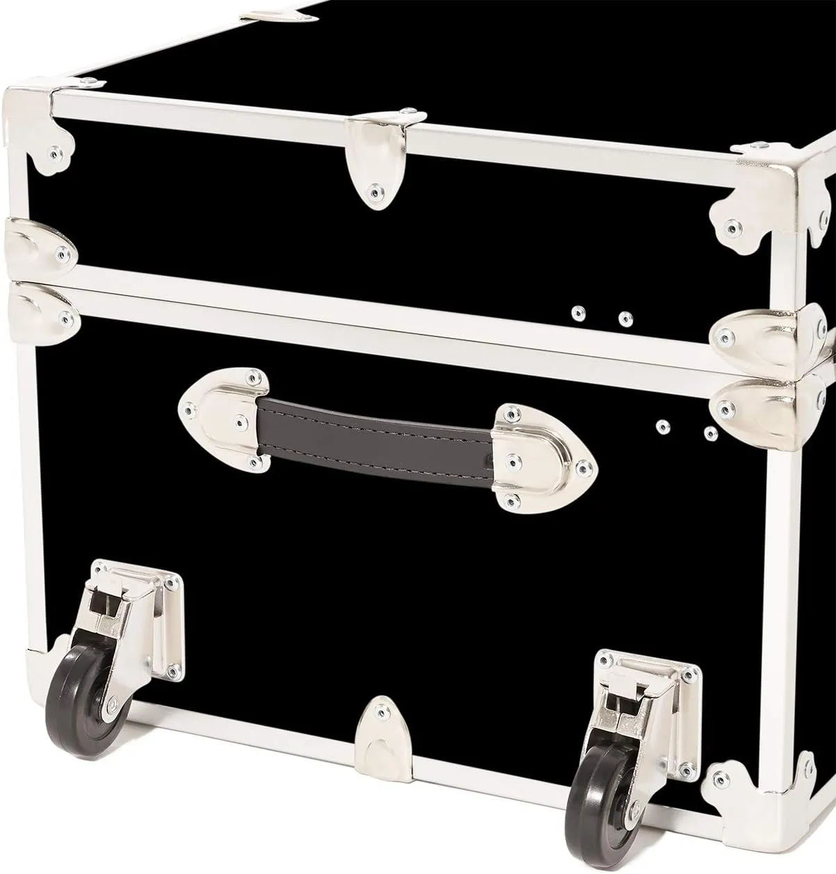 Rhino Trunk & Case Large Armor Trunk With Removable Wheels & Hardwood Tray, Summer Camp Footlocker, College Trunk, Dorm Storage Chest, Strong Trunks Seat Over 1000 Pounds - 32"x18"x14" (Black)