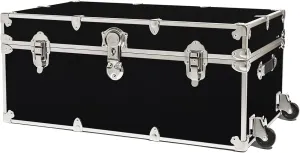 Rhino Trunk & Case Large Armor Trunk With Removable Wheels & Hardwood Tray, Summer Camp Footlocker, College Trunk, Dorm Storage Chest, Strong Trunks Seat Over 1000 Pounds - 32"x18"x14" (Black)