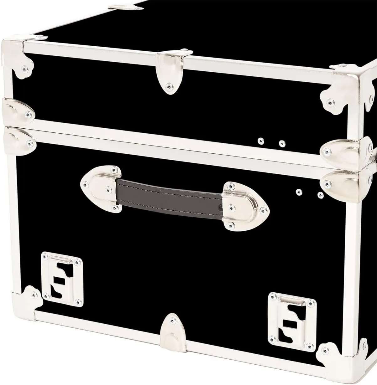 Rhino Trunk & Case Large Armor Trunk With Removable Wheels & Hardwood Tray, Summer Camp Footlocker, College Trunk, Dorm Storage Chest, Strong Trunks Seat Over 1000 Pounds - 32"x18"x14" (Black)