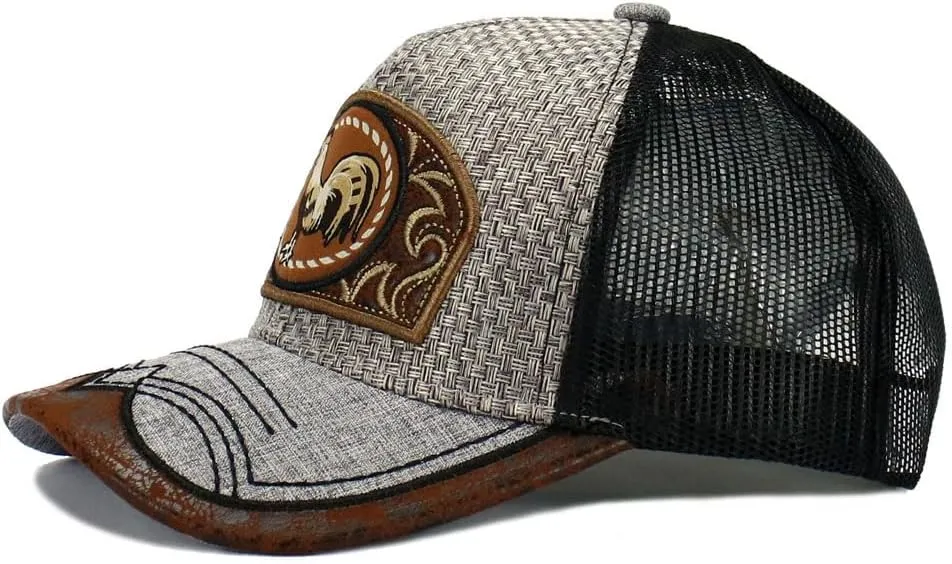Rooster Straw Cap Mexico Western Style Embroidery Trucker Mesh Snapback Curved Bill Baseball Cap