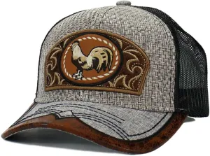 Rooster Straw Cap Mexico Western Style Embroidery Trucker Mesh Snapback Curved Bill Baseball Cap